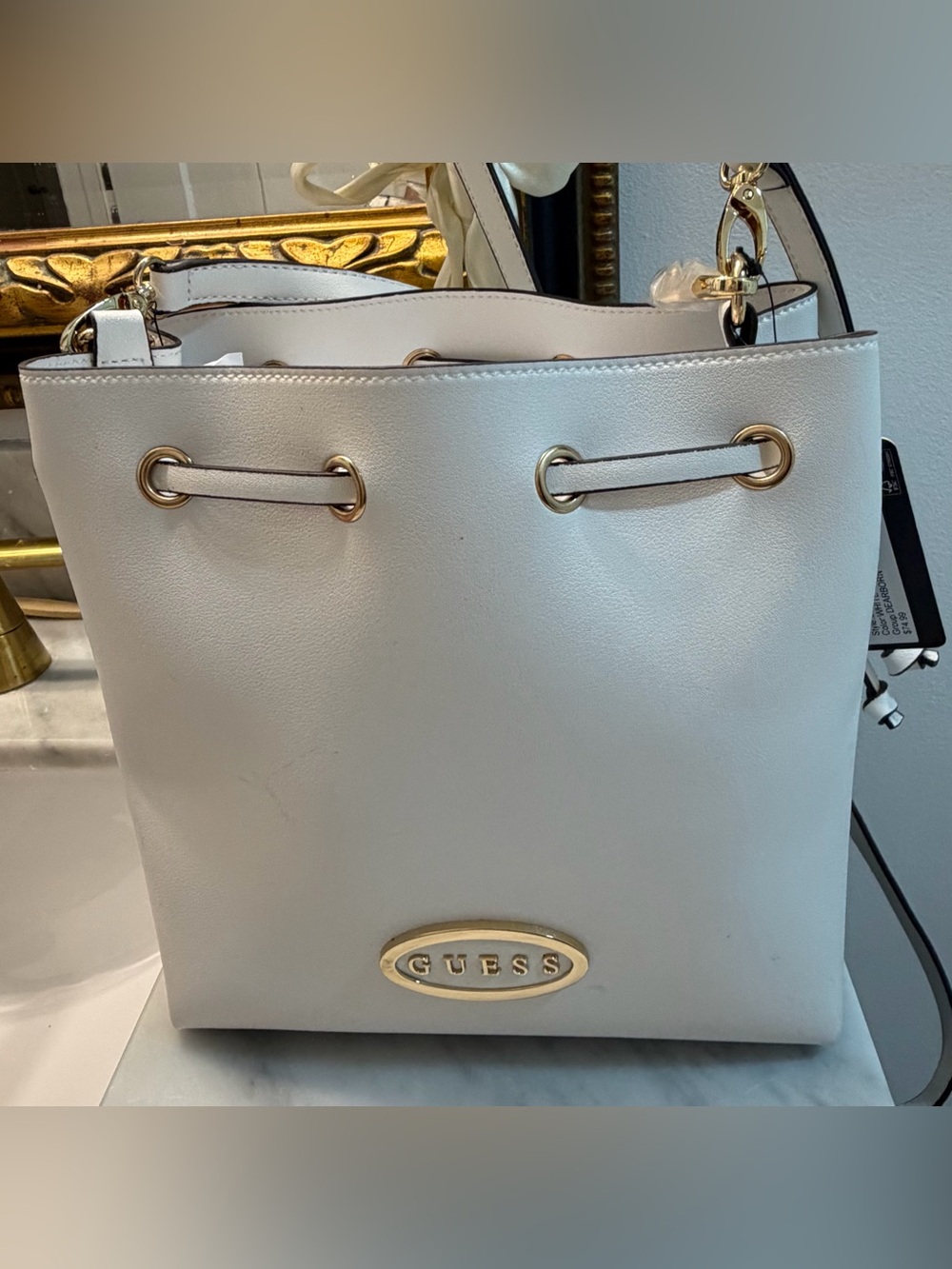NWT GUESS Cream Tote with Gold Chain and Logo